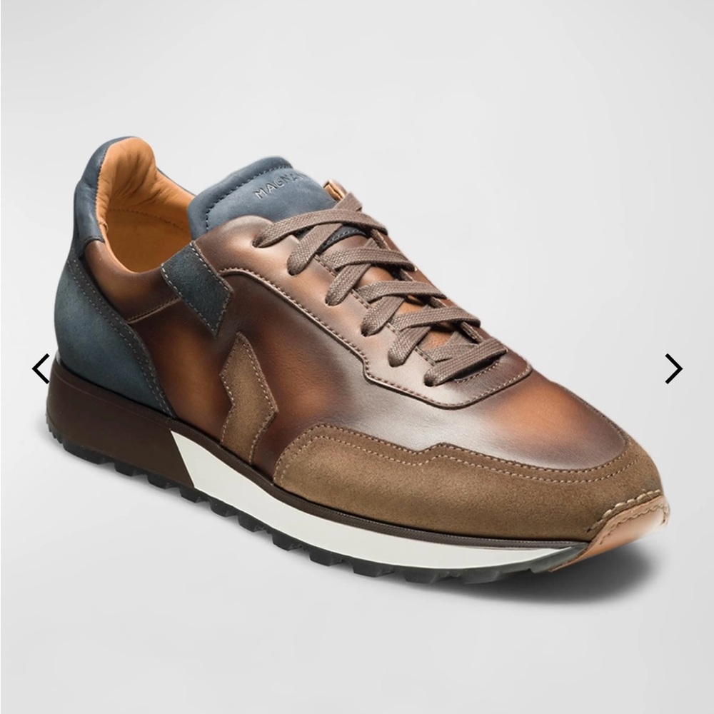 Magnanni Men's Brown and Blue Leather Sneakers